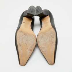 Pre Owned Bottega Veneta Black Leather  Block Heel Pumps Size 39.5