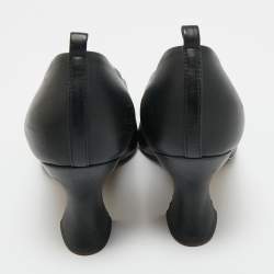 Pre Owned Bottega Veneta Black Leather  Block Heel Pumps Size 39.5