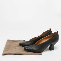 Pre Owned Bottega Veneta Black Leather  Block Heel Pumps Size 39.5