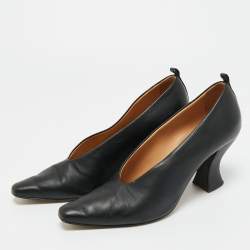 Pre Owned Bottega Veneta Black Leather  Block Heel Pumps Size 39.5