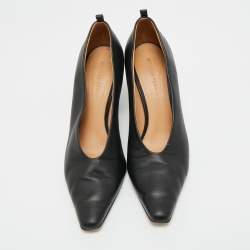 Pre Owned Bottega Veneta Black Leather  Block Heel Pumps Size 39.5