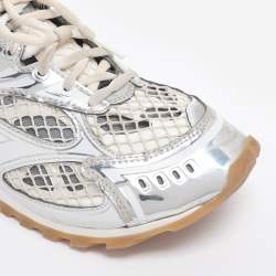 Pre Owned Bottega Veneta Silver/Grey Mesh and Leather Orbit Sneakers Size 39