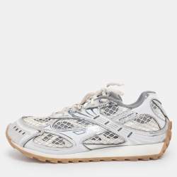 Pre Owned Bottega Veneta Silver/Grey Mesh and Leather Orbit Sneakers Size 39
