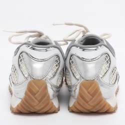 Pre Owned Bottega Veneta Silver/Grey Mesh and Leather Orbit Sneakers Size 39