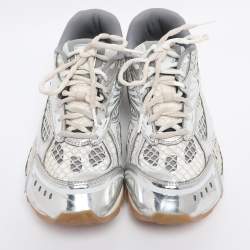 Pre Owned Bottega Veneta Silver/Grey Mesh and Leather Orbit Sneakers Size 39