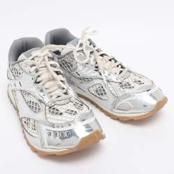 Pre Owned Bottega Veneta Silver/Grey Mesh and Leather Orbit Sneakers Size 39