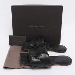Pre Owned Bottega Veneta Black Intrecciato Leather Lido Flat Sandals Size 37