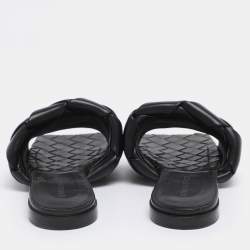 Pre Owned Bottega Veneta Black Intrecciato Leather Lido Flat Sandals Size 37