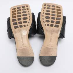 Pre Owned Bottega Veneta Black Intrecciato Leather Lido Flat Sandals Size 37