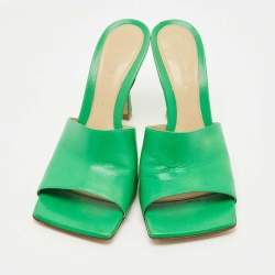 Pre Owned Bottega Veneta Green Leather Stretch Slide Sandals Size 37.5
