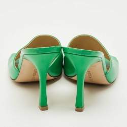 Pre Owned Bottega Veneta Green Leather Stretch Slide Sandals Size 37.5