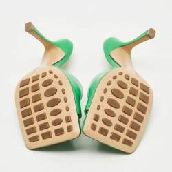 Pre Owned Bottega Veneta Green Leather Stretch Slide Sandals Size 37.5