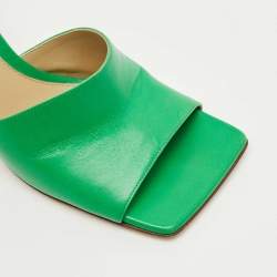 Pre Owned Bottega Veneta Green Leather Stretch Slide Sandals Size 37.5