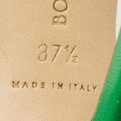 Pre Owned Bottega Veneta Green Leather Stretch Slide Sandals Size 37.5