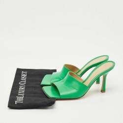 Pre Owned Bottega Veneta Green Leather Stretch Slide Sandals Size 37.5