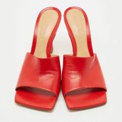 Pre Owned Bottega Veneta Red Leather Lido Slide Sandals Size 37.5