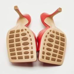 Pre Owned Bottega Veneta Red Leather Lido Slide Sandals Size 37.5