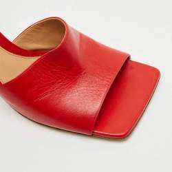 Pre Owned Bottega Veneta Red Leather Lido Slide Sandals Size 37.5