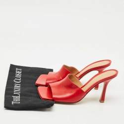 Pre Owned Bottega Veneta Red Leather Lido Slide Sandals Size 37.5