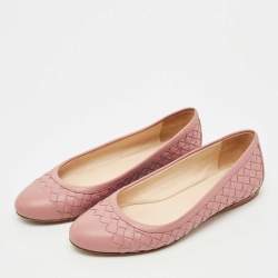 Pre Owned Bottega Veneta Beige Intrecciato Leather Ballet Flats Size 36