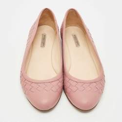Pre Owned Bottega Veneta Beige Intrecciato Leather Ballet Flats Size 36