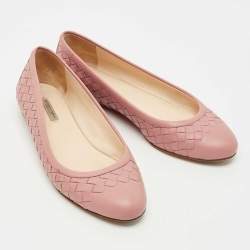 Pre Owned Bottega Veneta Beige Intrecciato Leather Ballet Flats Size 36