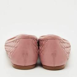 Pre Owned Bottega Veneta Beige Intrecciato Leather Ballet Flats Size 36