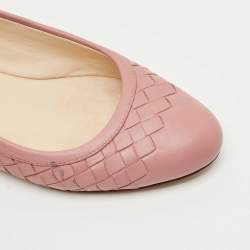 Pre Owned Bottega Veneta Beige Intrecciato Leather Ballet Flats Size 36