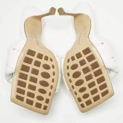 Pre Owned Bottega Veneta White Leather Intrecciato Lido Slide Sandals Size 37.5