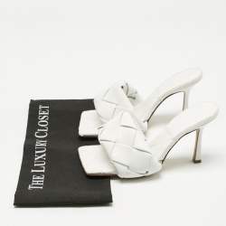 Pre Owned Bottega Veneta White Leather Intrecciato Lido Slide Sandals Size 37.5