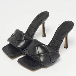 Pre Owned Bottega Veneta Black Quilted Leather Lido Slide Sandals Size 37.5