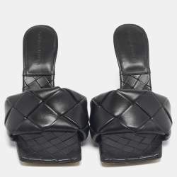 Pre Owned Bottega Veneta Black Quilted Leather Lido Slide Sandals Size 37.5