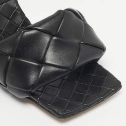 Pre Owned Bottega Veneta Black Quilted Leather Lido Slide Sandals Size 37.5
