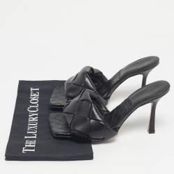 Pre Owned Bottega Veneta Black Quilted Leather Lido Slide Sandals Size 37.5