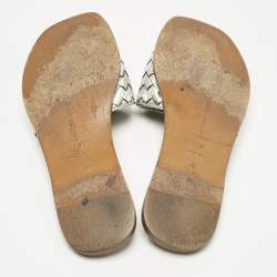 Pre Owned Bottega Veneta Silver Intrecciato Leather Flat Slides Size 36.5