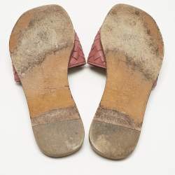 Pre Owned Bottega Veneta Pink Intrecciato Leather Flat Slides Size 36