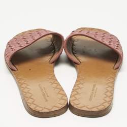 Pre Owned Bottega Veneta Pink Intrecciato Leather Flat Slides Size 36