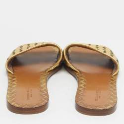 Pre Owned Bottega Veneta Gold Intrecciato Leather Veneta Flats slide Size 36.5