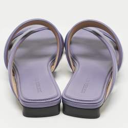 Pre Owned Bottega Veneta Purple Leather The Band Flat Slide Size 39