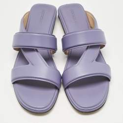 Pre Owned Bottega Veneta Purple Leather The Band Flat Slide Size 39