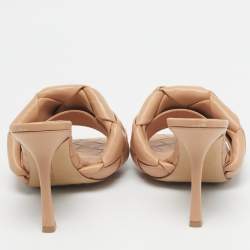Pre Owned Bottega Veneta Beige Woven Leather Lido Slide Sandals Size 38