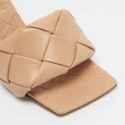 Pre Owned Bottega Veneta Beige Woven Leather Lido Slide Sandals Size 38