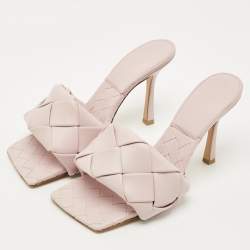 Pre Owned Bottega Veneta Light Lilac Intrecciato Leather Lido Slide Sandals Size 38