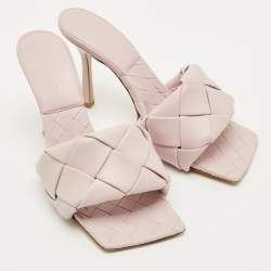 Pre Owned Bottega Veneta Light Lilac Intrecciato Leather Lido Slide Sandals Size 38