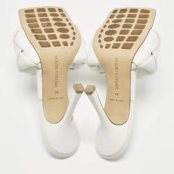 Pre Owned Bottega Veneta White Leather Lido Slide Sandals Size 38