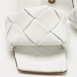 Pre Owned Bottega Veneta White Leather Lido Slide Sandals Size 38