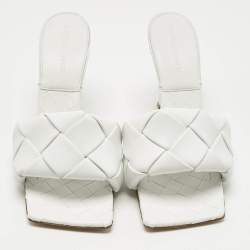 Pre Owned Bottega Veneta White Leather Lido Slide Sandals Size 38
