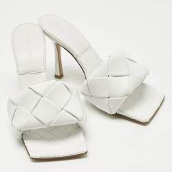 Pre Owned Bottega Veneta White Leather Lido Slide Sandals Size 38