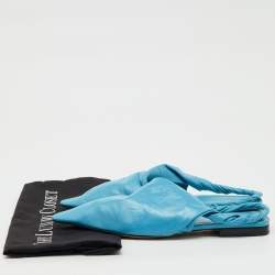 Pre Owned Bottega Veneta Blue Leather Pointed Toe Twist Slingback Flats Size 37.5