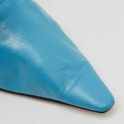 Pre Owned Bottega Veneta Blue Leather Pointed Toe Twist Slingback Flats Size 37.5